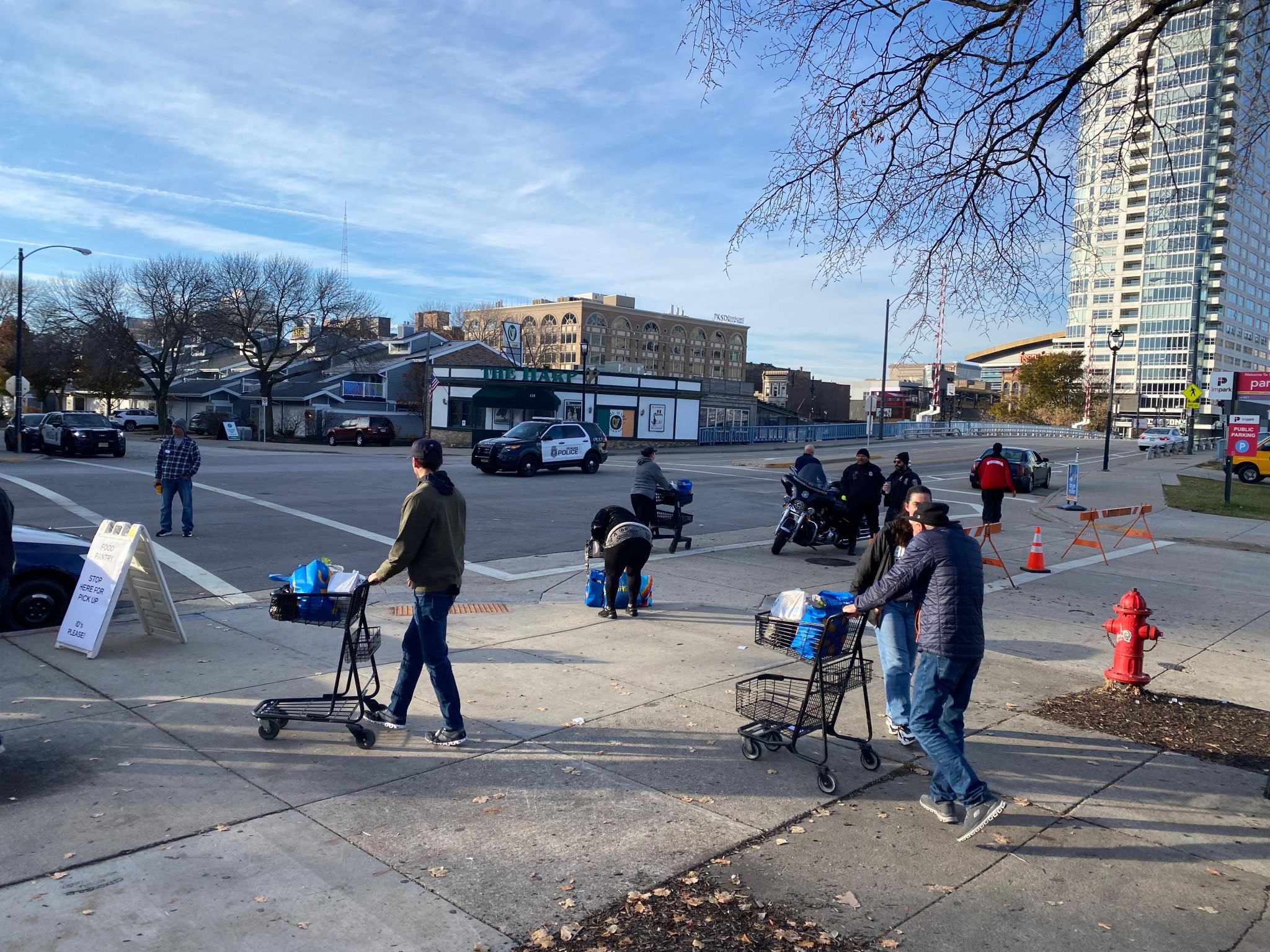 Rotaract Club of Milwaukee volunteers at a food pantry distribution event downtown
